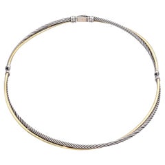 David Yurman Sterling Silver 18K Yellow Gold Crossover Cable Choker Necklace 16"