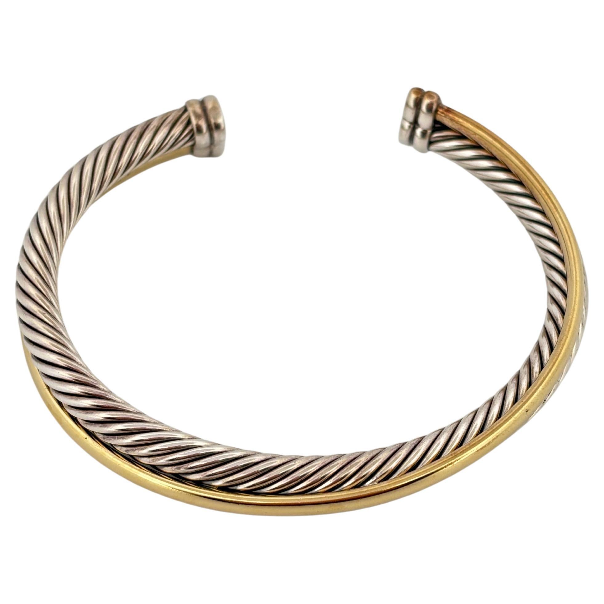 Moderne David Yurman Sterling Silver 18K Yellow Goldes Crossover Rope Cuff Bracelet en vente