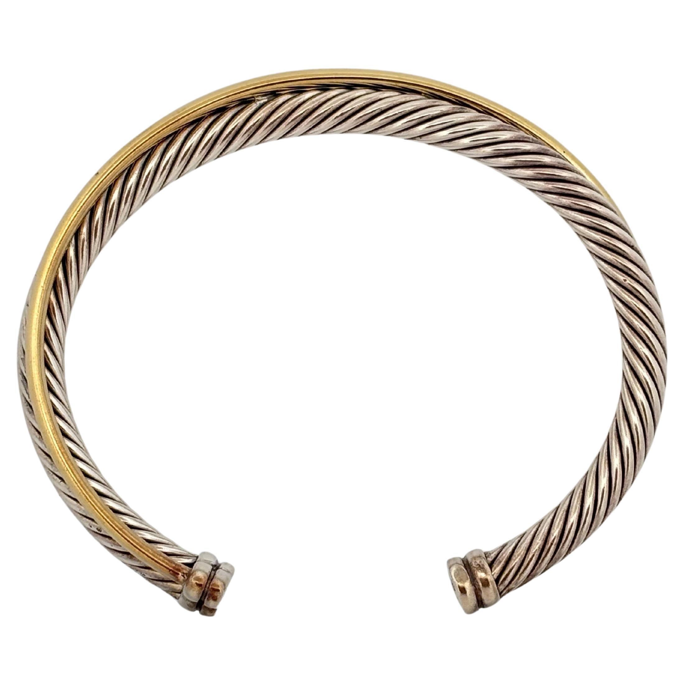 David Yurman Sterling Silver 18K Yellow Goldes Crossover Rope Cuff Bracelet en vente 1