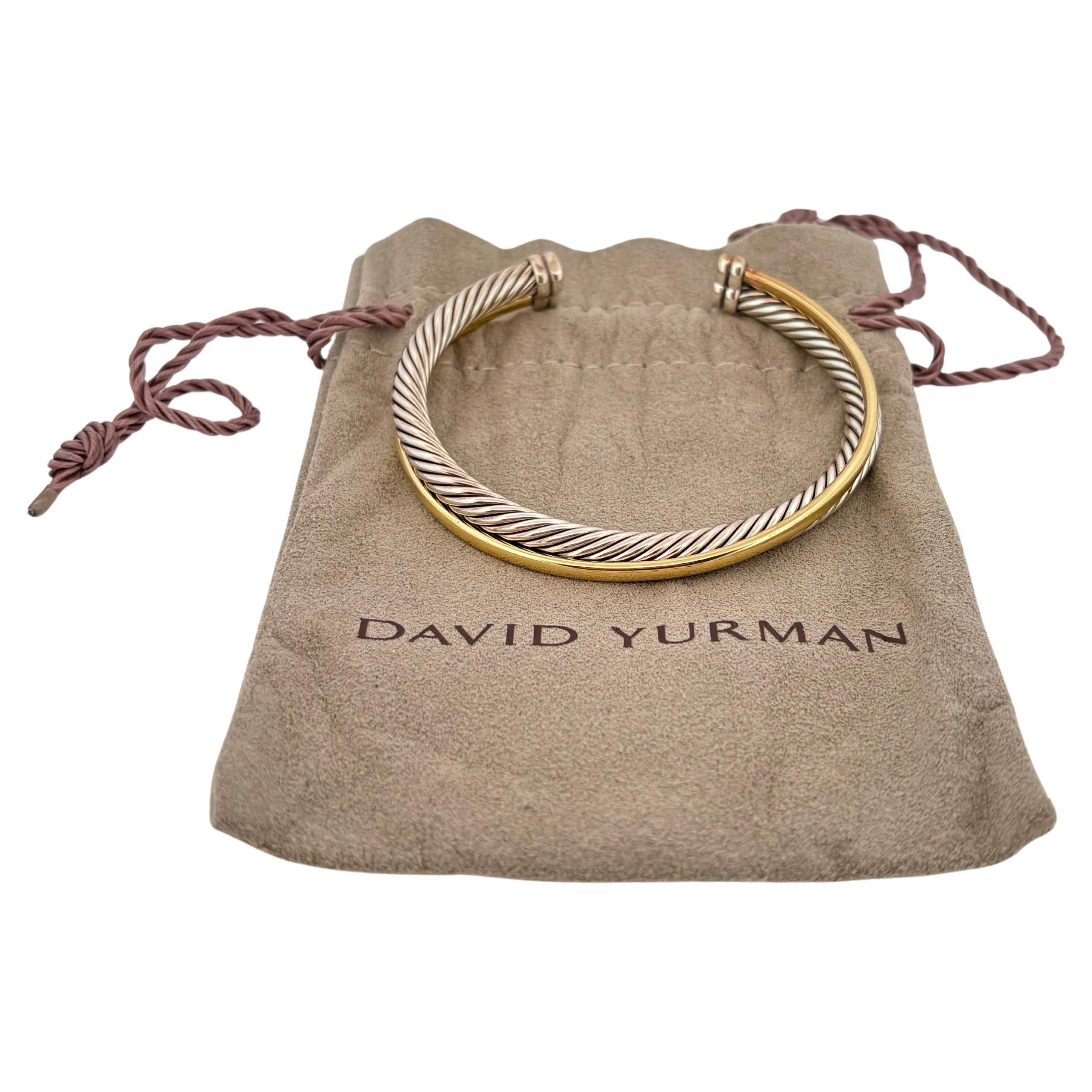 David Yurman Sterling Silver 18K Yellow Goldes Crossover Rope Cuff Bracelet en vente 2