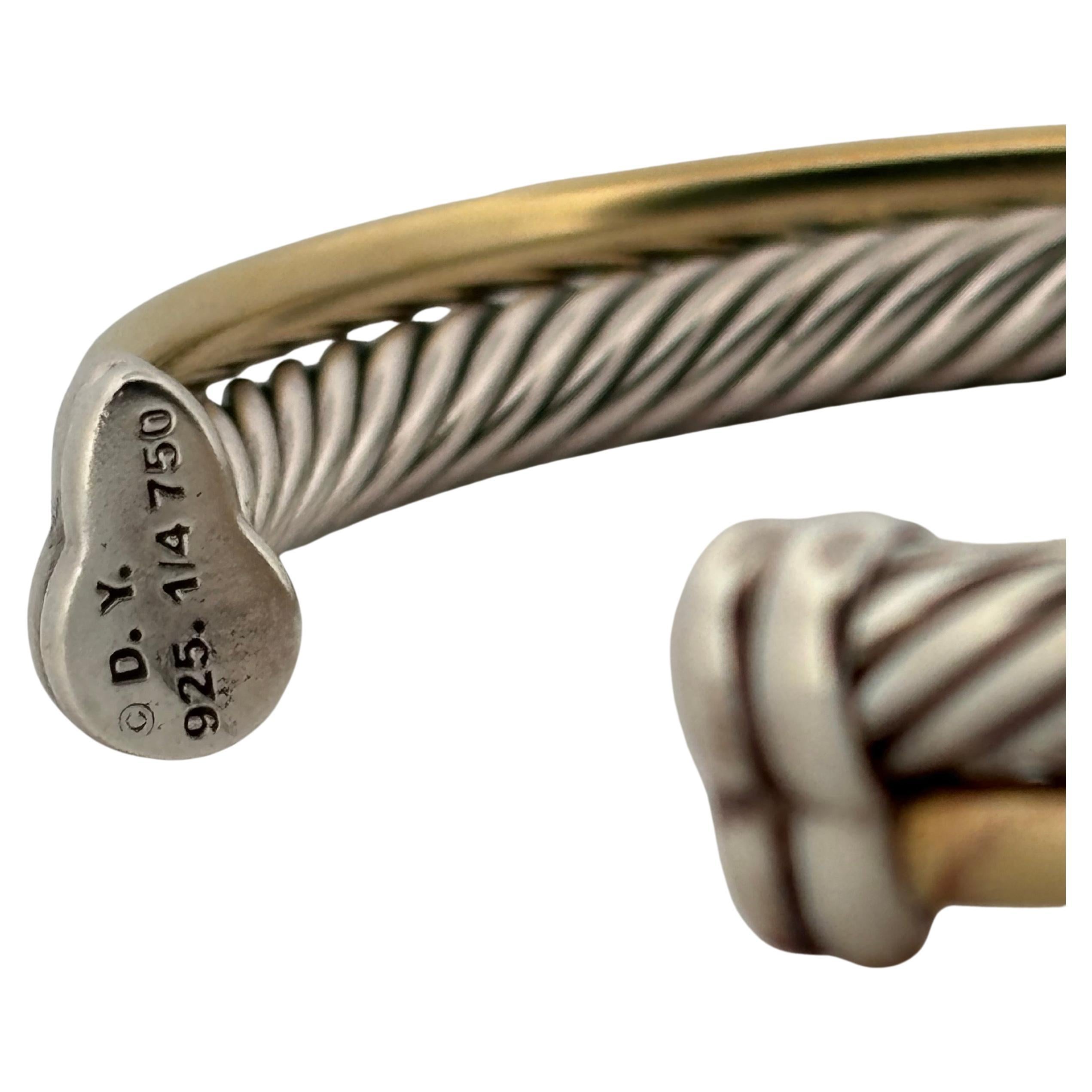 David Yurman Sterling Silver 18K Yellow Goldes Crossover Rope Cuff Bracelet en vente 4
