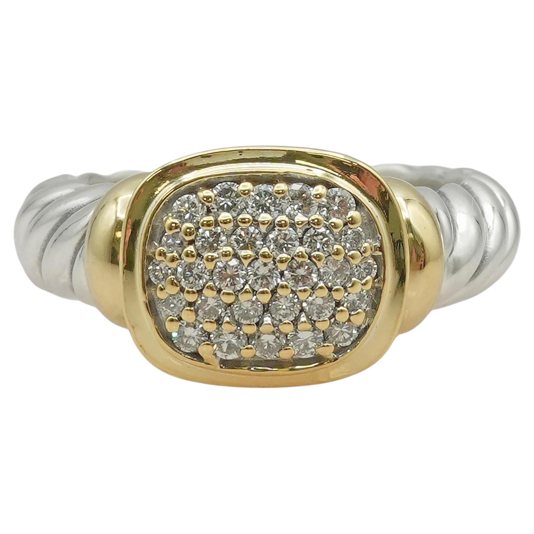 David Yurman Sterling Silver 18K Yellow Gold Diamond Cable Ring