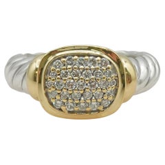 David Yurman Sterling Silver 18K Yellow Gold Diamond Cable Ring