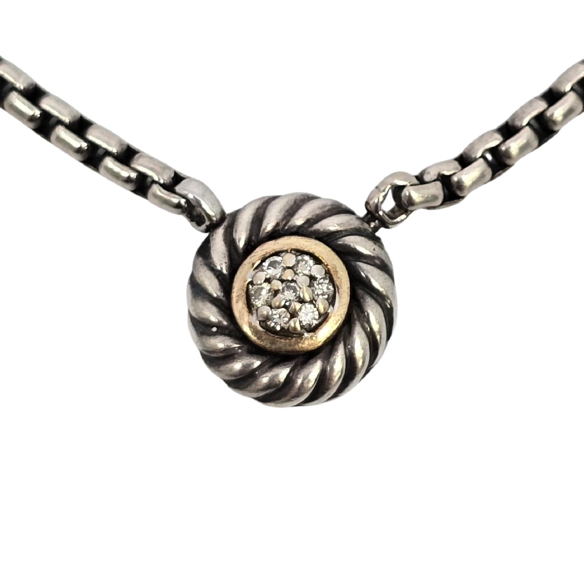 Round Cut David Yurman Sterling Silver 18K Yellow Gold Diamond Cookie Necklace 16
