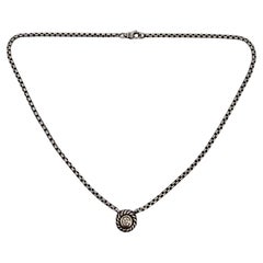 David Yurman Sterling Silver 18K Yellow Gold Diamond Cookie Necklace 16" #19612