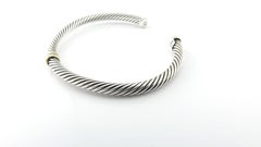 David Yurman Sterling Silver 18 Karat Yellow Gold Diamond Cuff Cable Bracelet