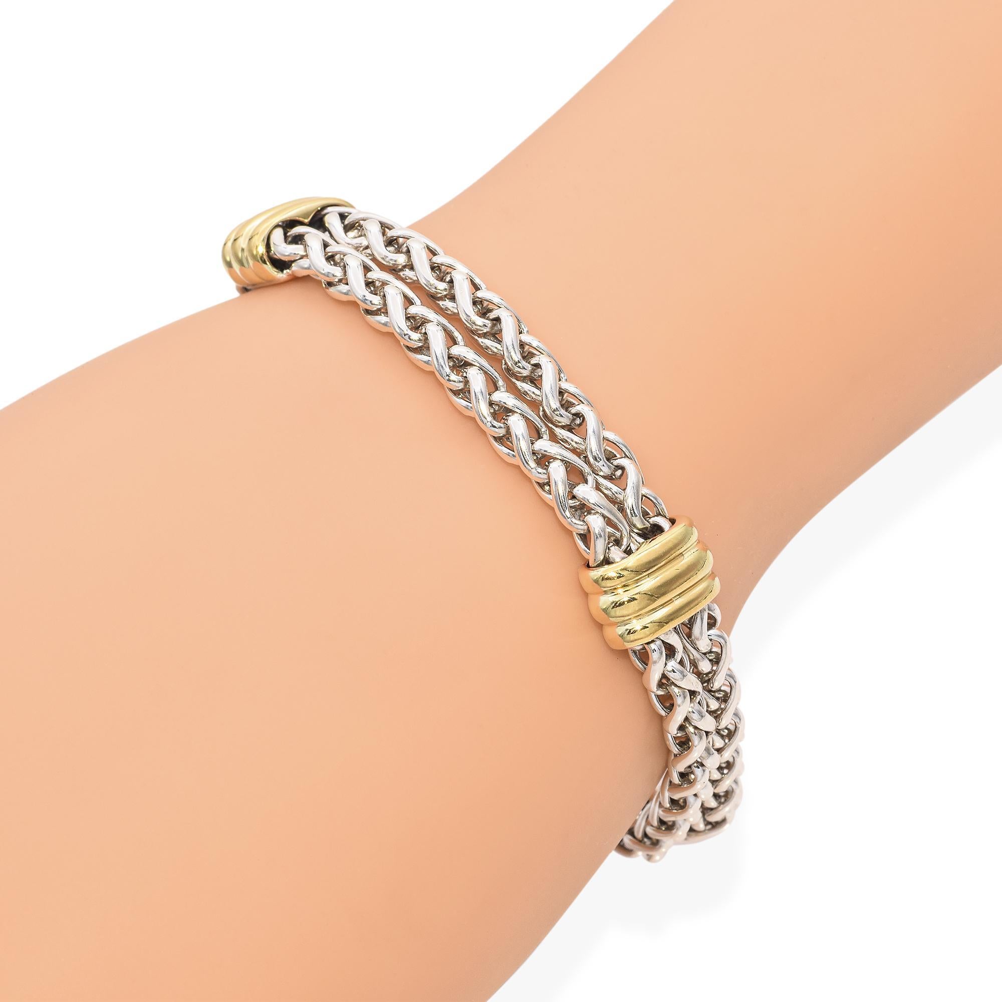 Women's David Yurman Sterling Silver & 18K Yellow Gold Double Row Wheat Chain Bracelet