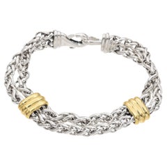 David Yurman Sterling Silver & 18K Yellow Gold Double Row Wheat Chain Bracelet