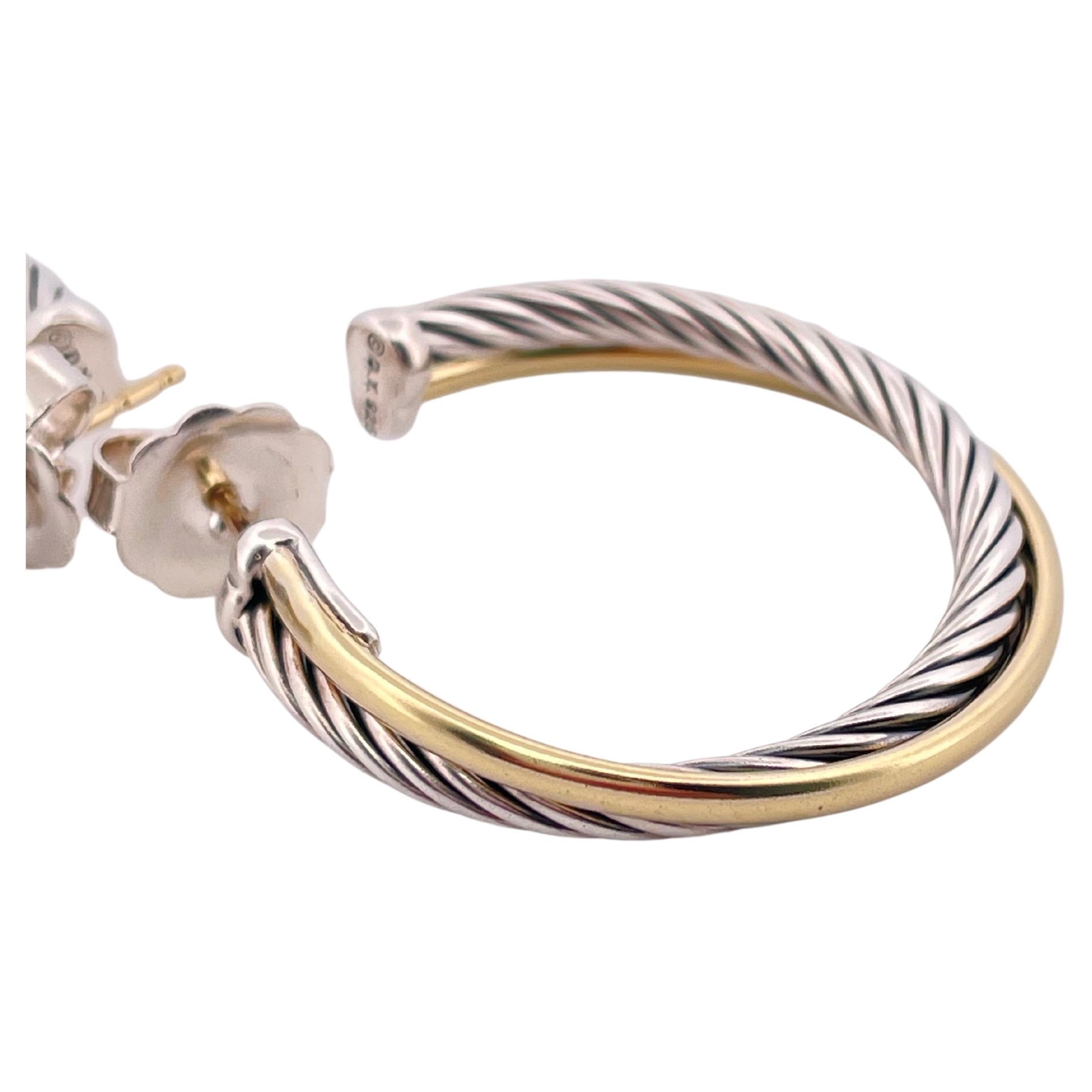 David Yurman Sterling Silver & 18K Yellow Gold Hoop Earrings In Good Condition For Sale In Sewickley, PA