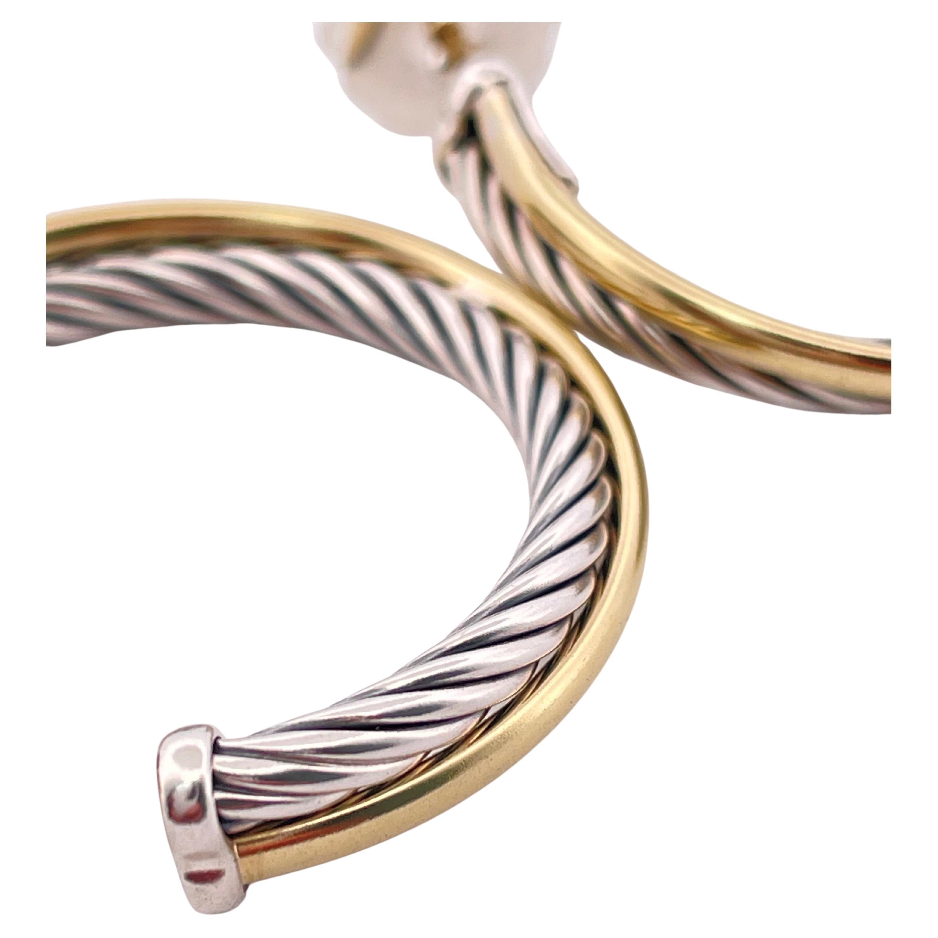 Women's David Yurman Sterling Silver & 18K Yellow Gold Hoop Earrings For Sale
