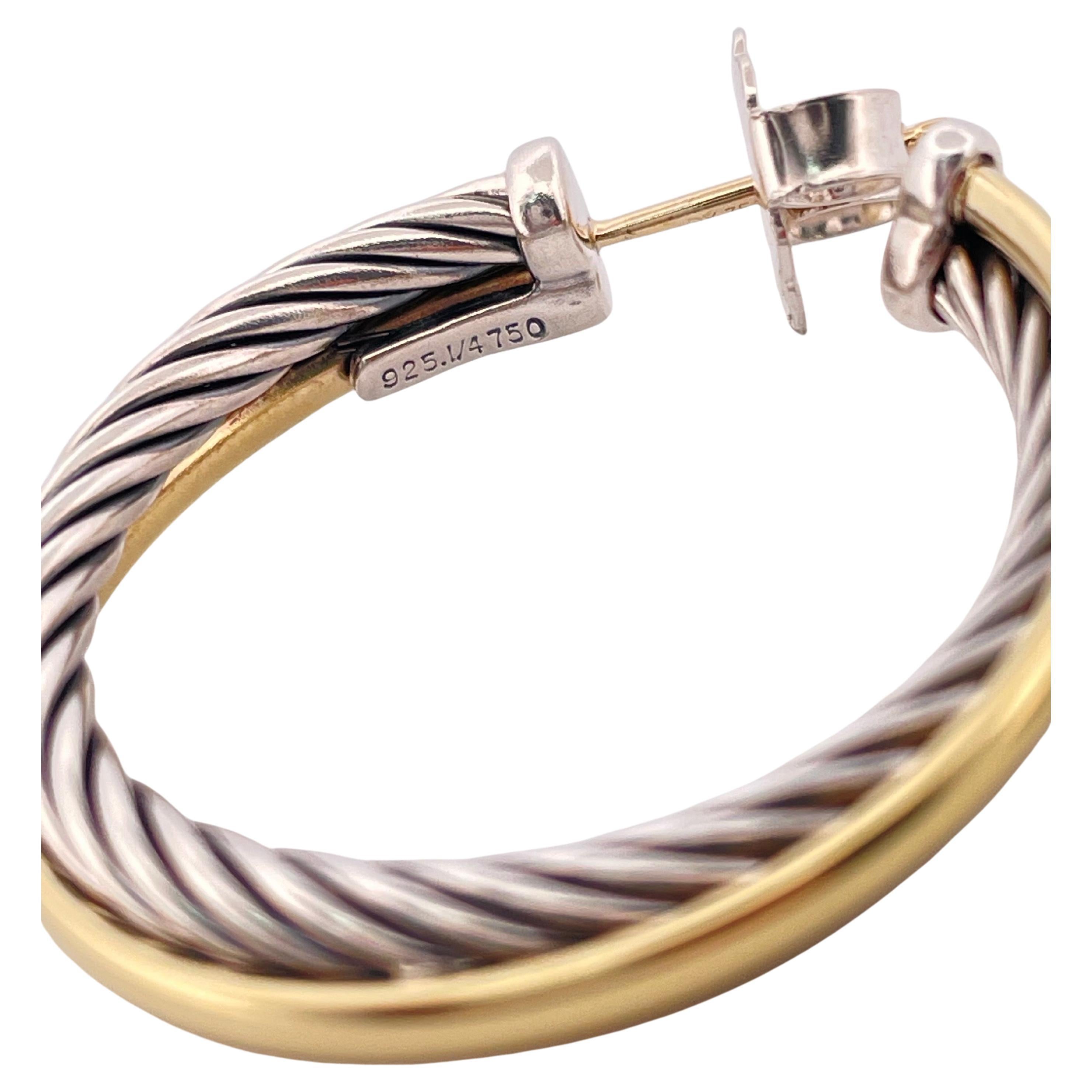 David Yurman Sterling Silver & 18K Yellow Gold Hoop Earrings For Sale 3