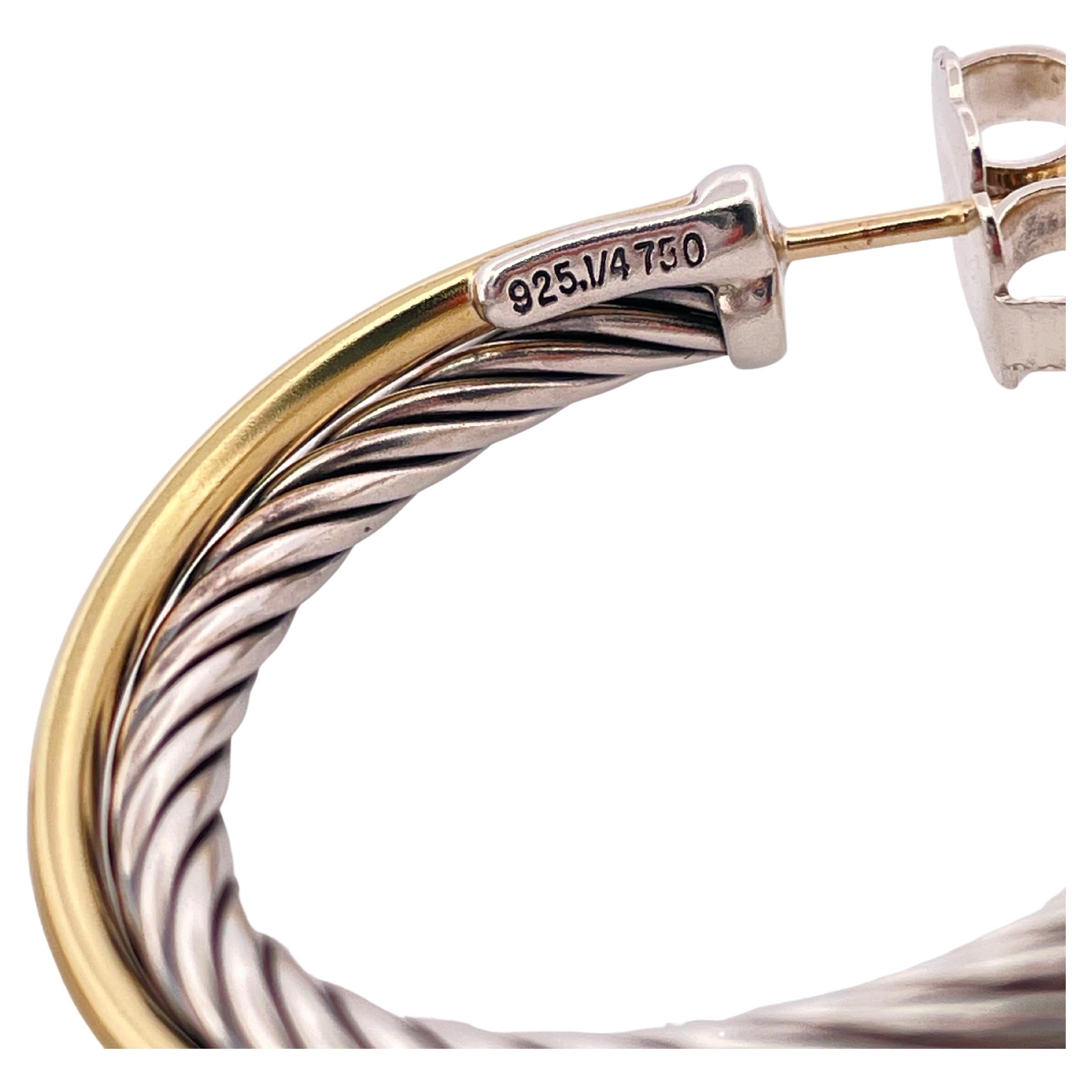 David Yurman Sterling Silver & 18K Yellow Gold Hoop Earrings For Sale 4