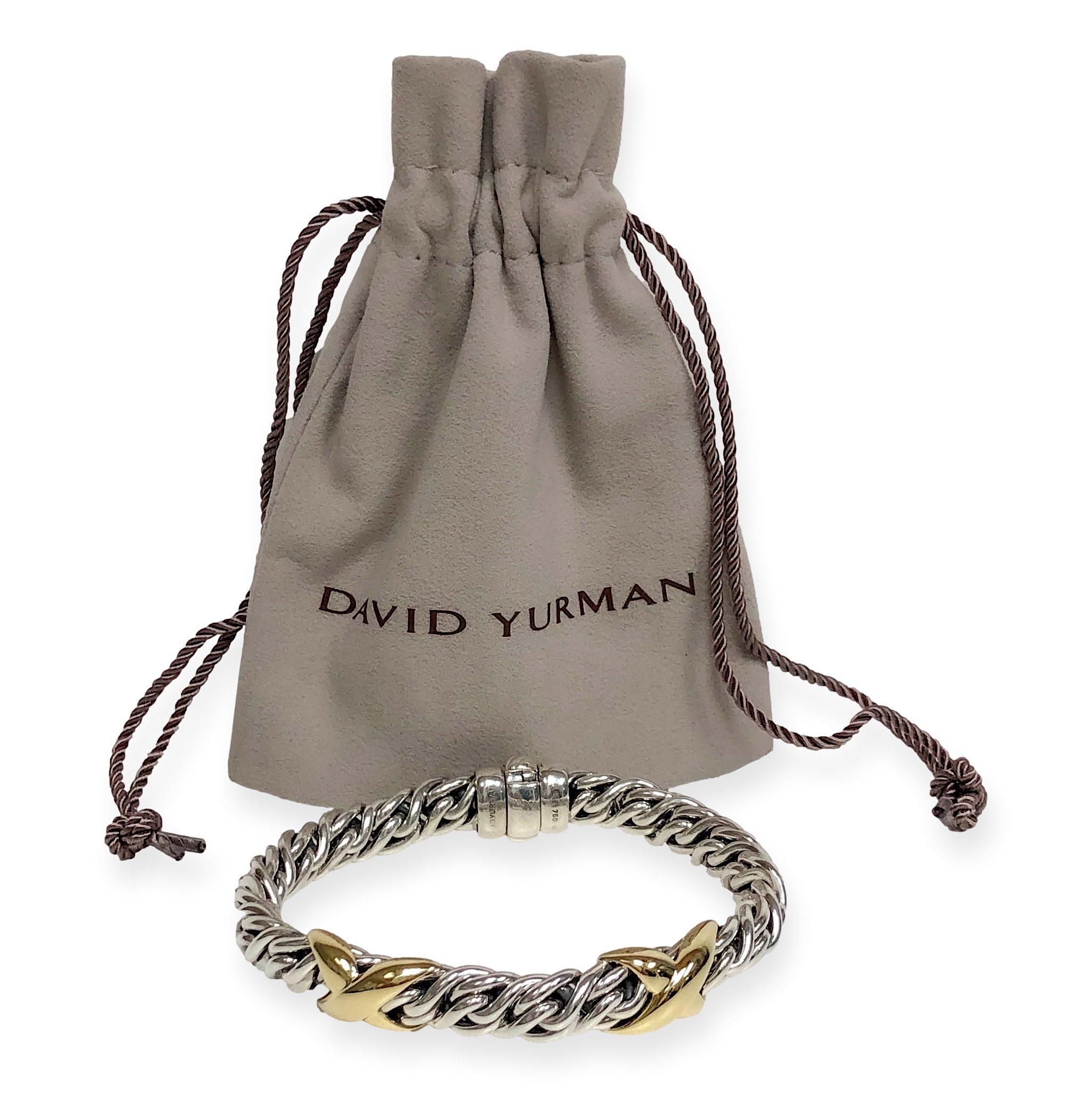 David Yurman Sterling Silver 18K Yellow Gold Lyrica X Wheat Chain Bracelet 4
