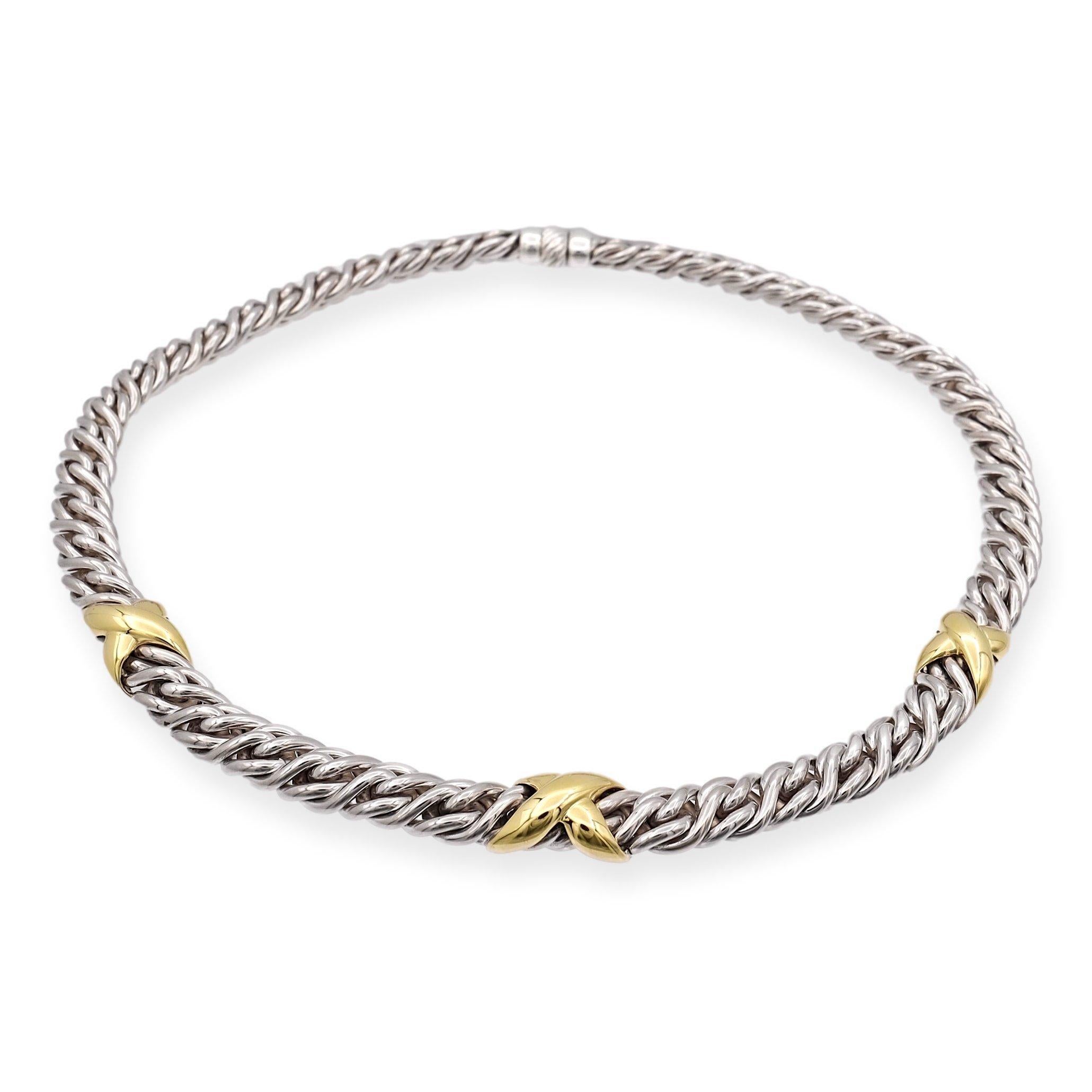 Contemporary David Yurman Sterling Silver 18K Yellow Gold Lyrica X Wheat Chain Necklace