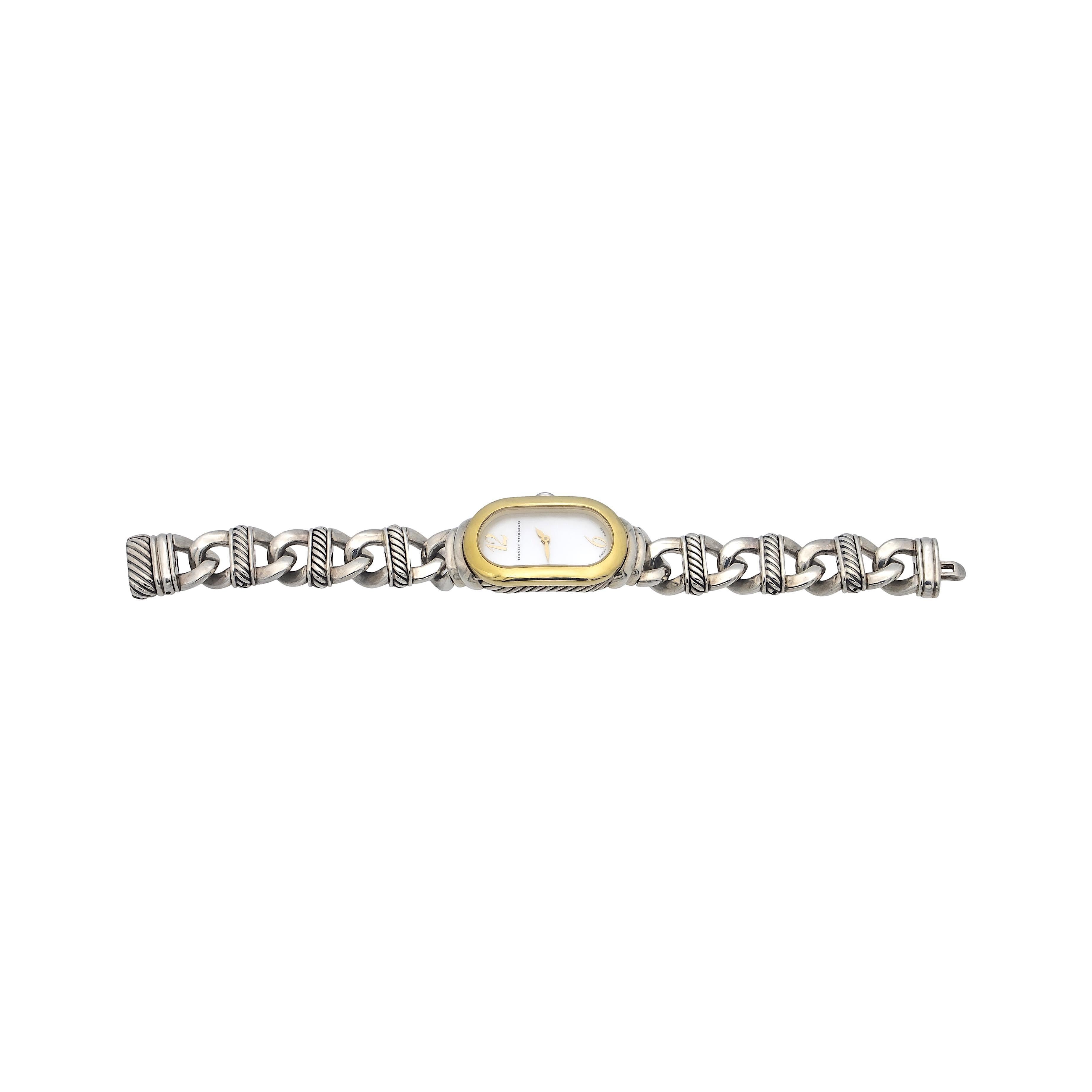 Contemporary David Yurman Sterling Silver 18K Yellow Gold Madison Oval Cable Bracelet Watch
