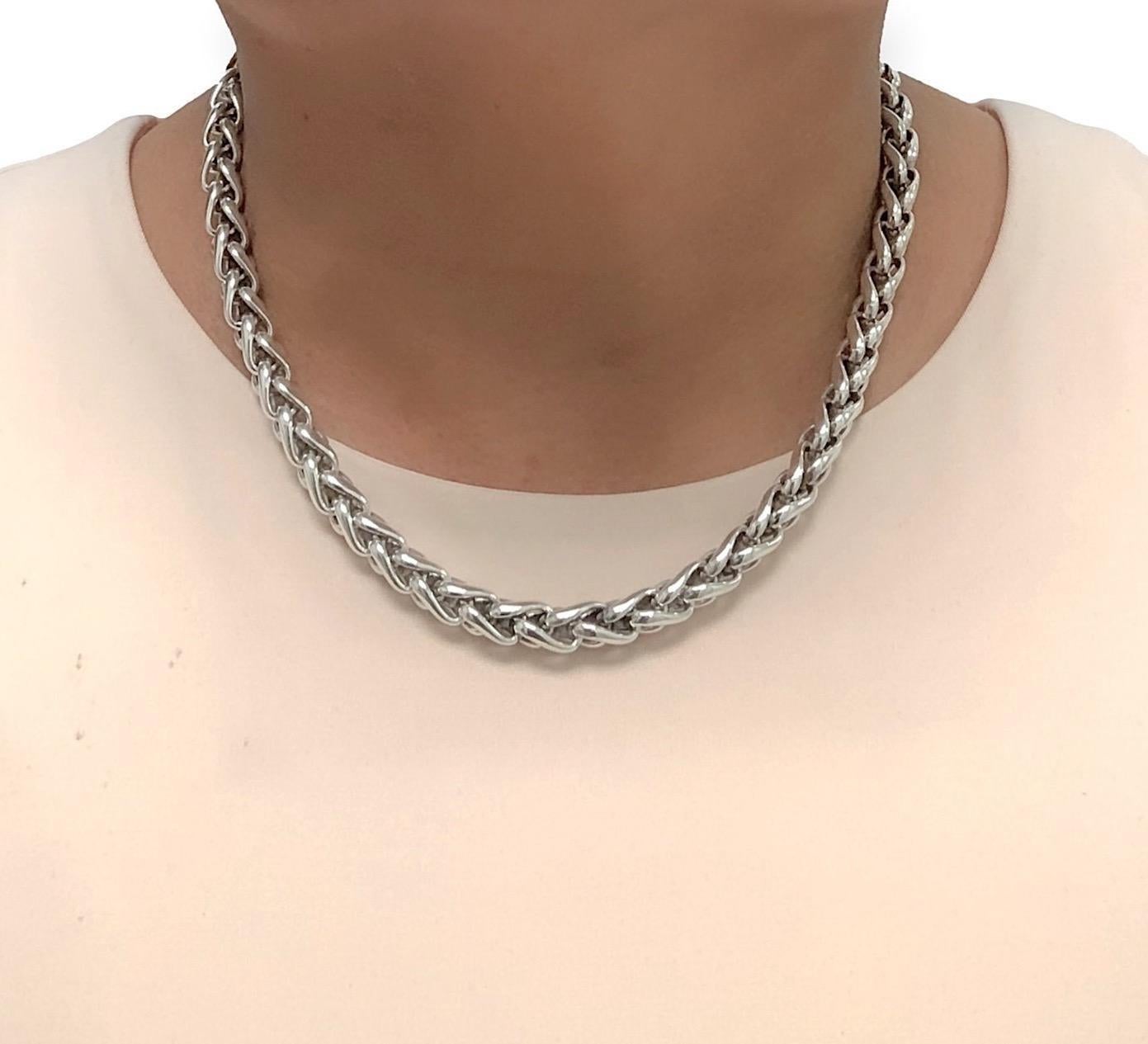 Women's David Yurman Sterling Silver 18K Yellow Gold Pave Diamond Wheat Chain Necklace For Sale