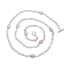 David Yurman Sterling Silver & 18k Yellow Gold Pearl Station Necklace