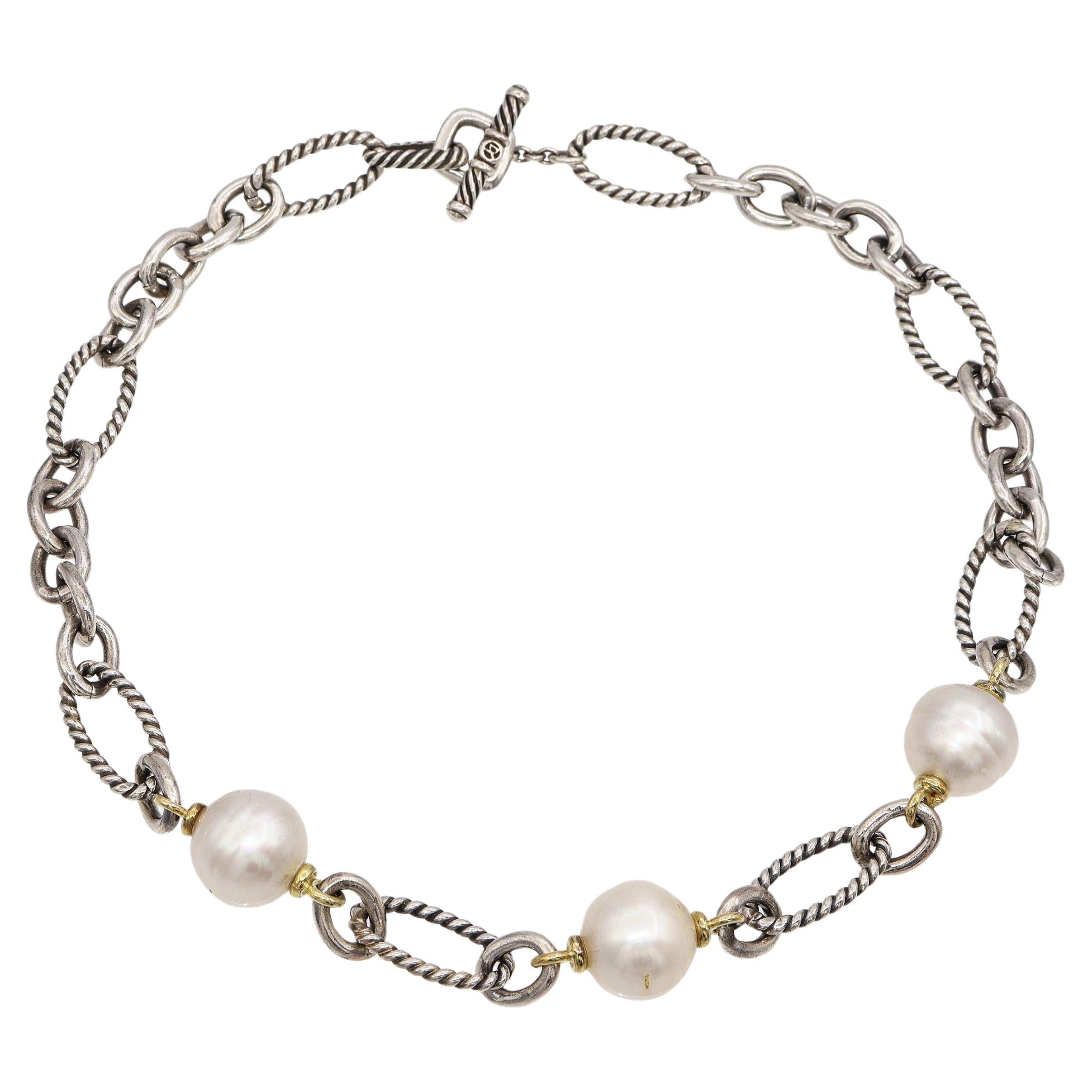 David Yurman Sterling Silver
18k Yellow Gold Pearl Station Necklace