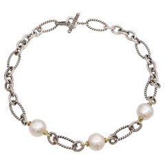 David Yurman Sterling Silver
18k Yellow Gold Pearl Station Necklace