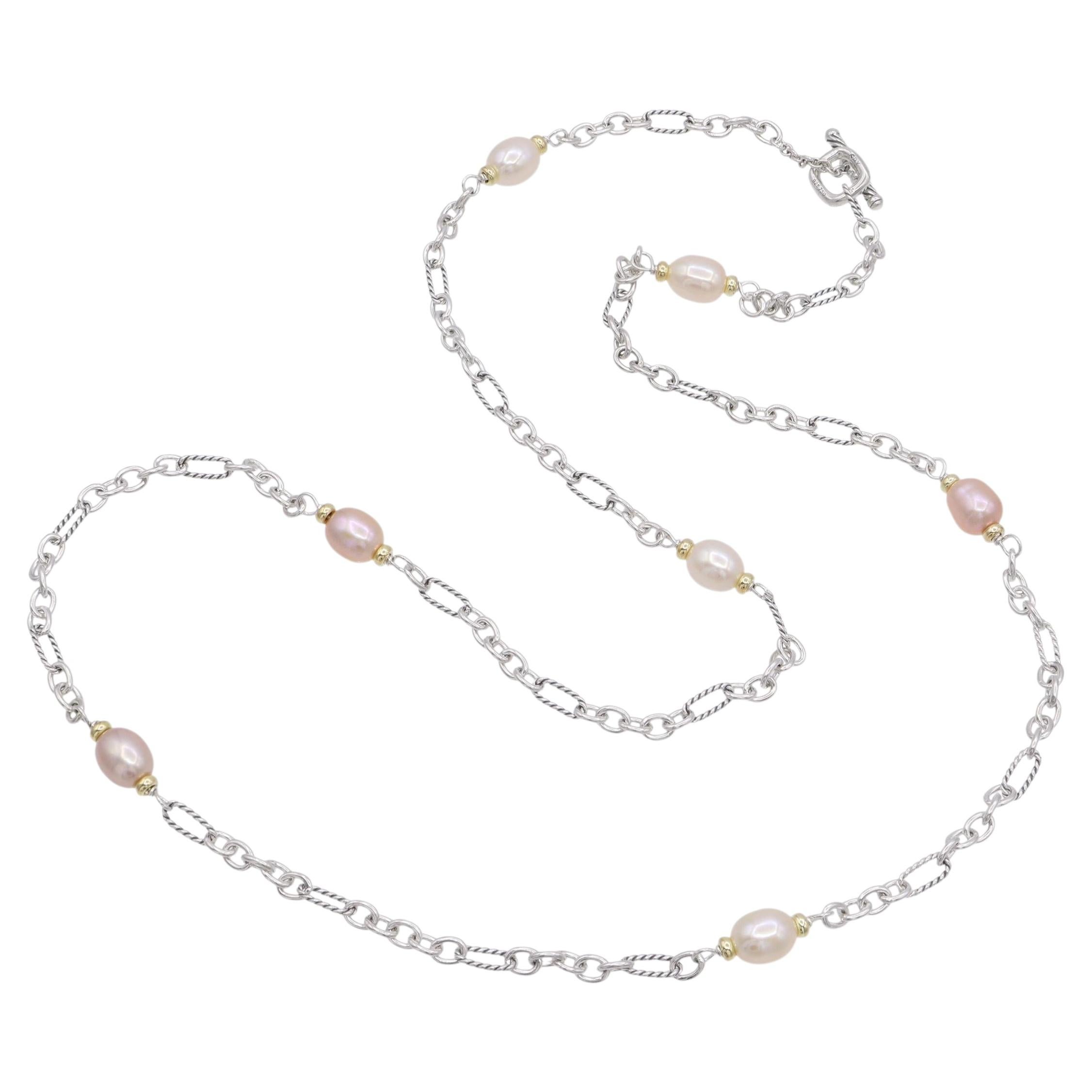 David Yurman - Collana con stazione di perle in argento sterling e oro giallo 18 carati