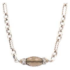 David Yurman Sterling Silver & 18K Yellow Gold Smoky Quartz & Diamond Necklace