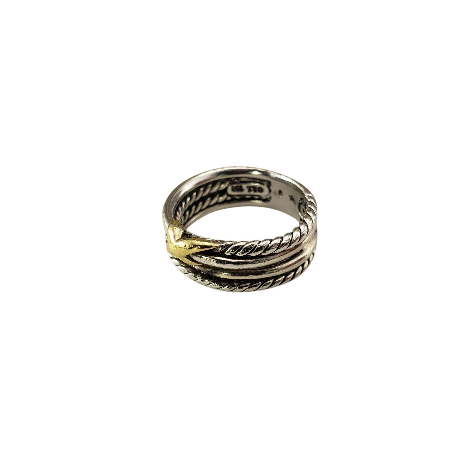 David Yurman Sterling Silver & 18K Yellow Gold X Crossover Ring Size 5.75 #19789 In Good Condition For Sale In Washington Depot, CT