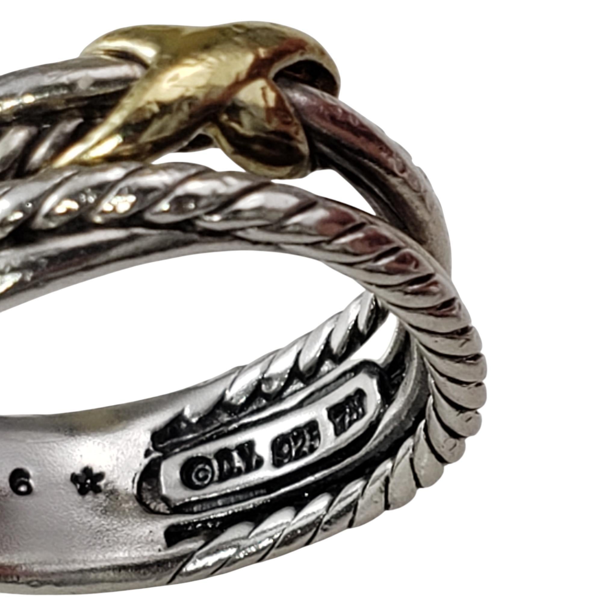 David Yurman Sterling Silver & 18K Yellow Gold X Crossover Ring Size 5.75 #19789 For Sale 2