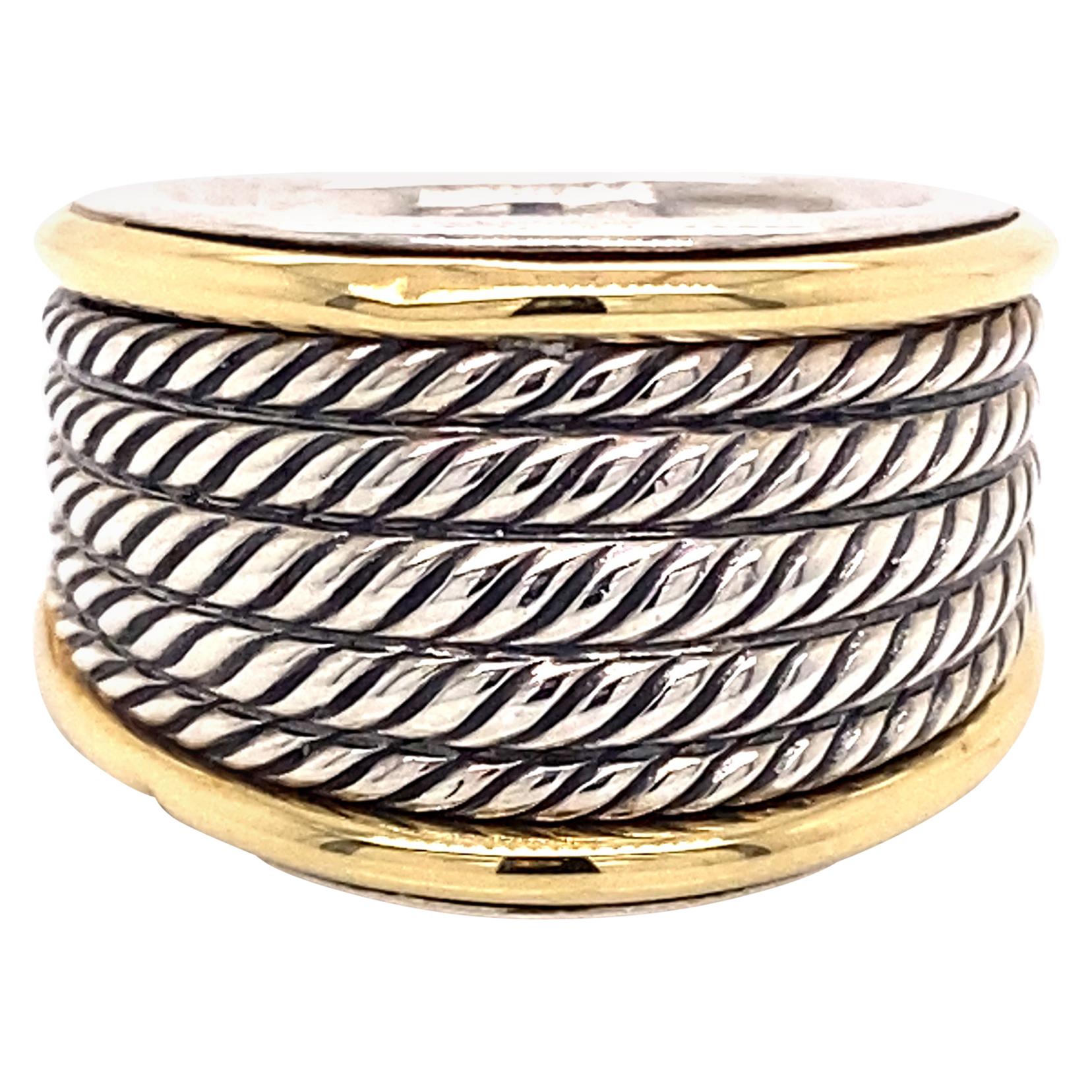 David Yurman Sterling Silver & 18kt Yellow Gold Origami Wide Cable Band Ring