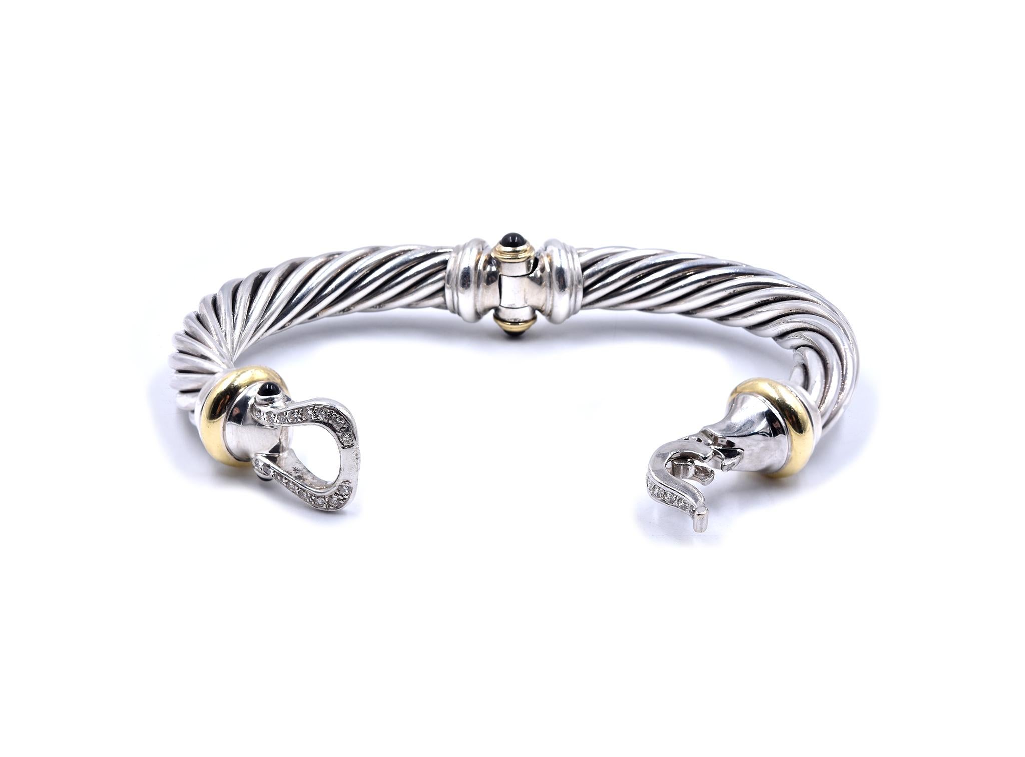 Round Cut David Yurman Sterling Silver/18KYGold Diamond Thoroughbred Cable Buckle Bracelet
