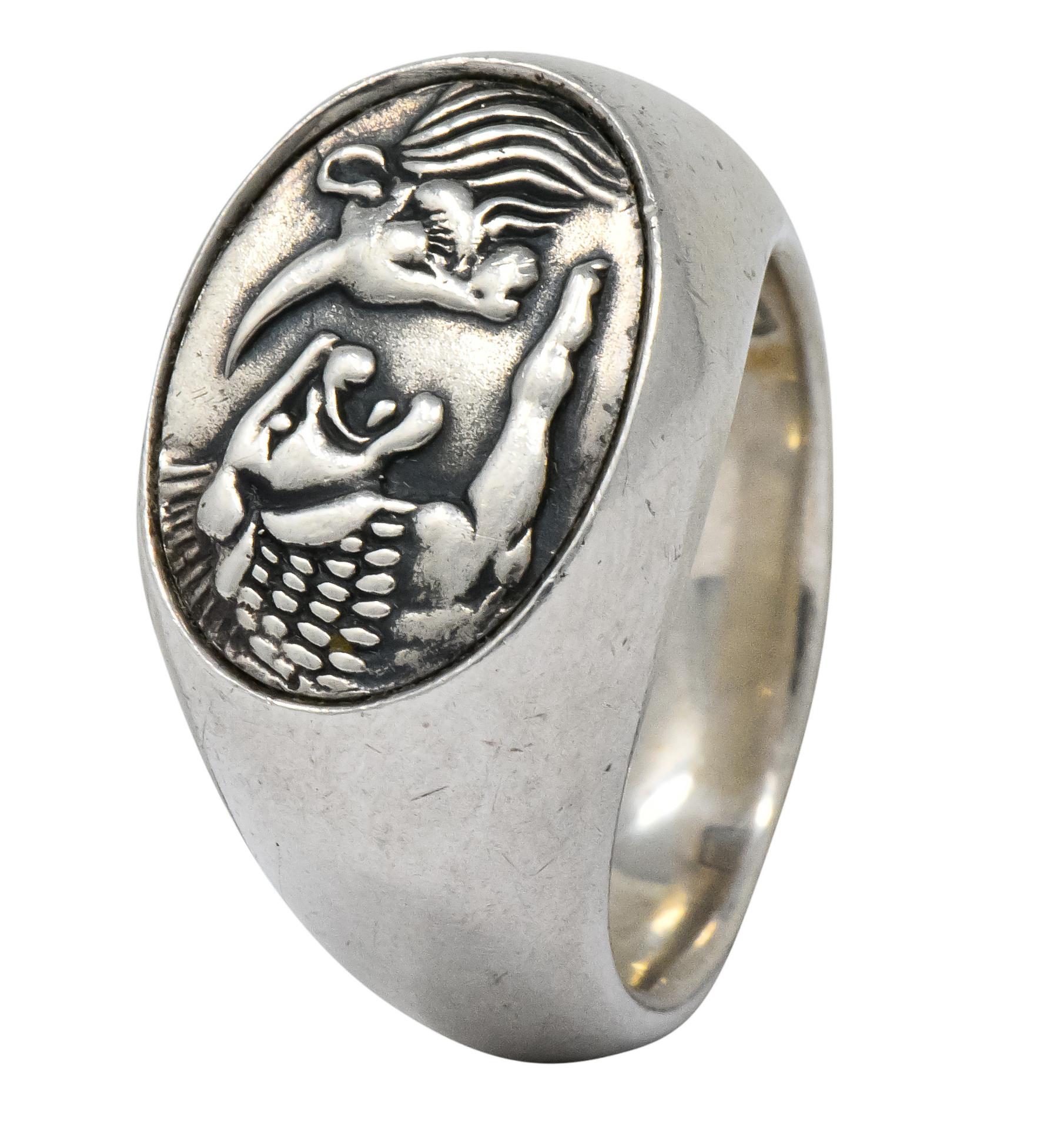 Women's or Men's David Yurman Sterling Silver 22 Karat Gold Petrvs Ox and Lion Men's Signet Ring
