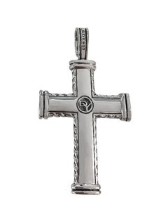 David Yurman Sterling Silver 27x45 Chevron Cable Cross Crucifix Amulet Pendant