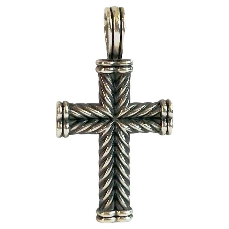 David Yurman Sterling Silver 27x45 Chevron Cable Cross Crucifix Amulet Pendant For Sale