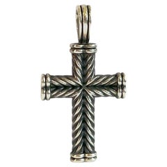 David Yurman Sterling Silver 27x45 Chevron Cable Cross Crucifix Amulet Pendant