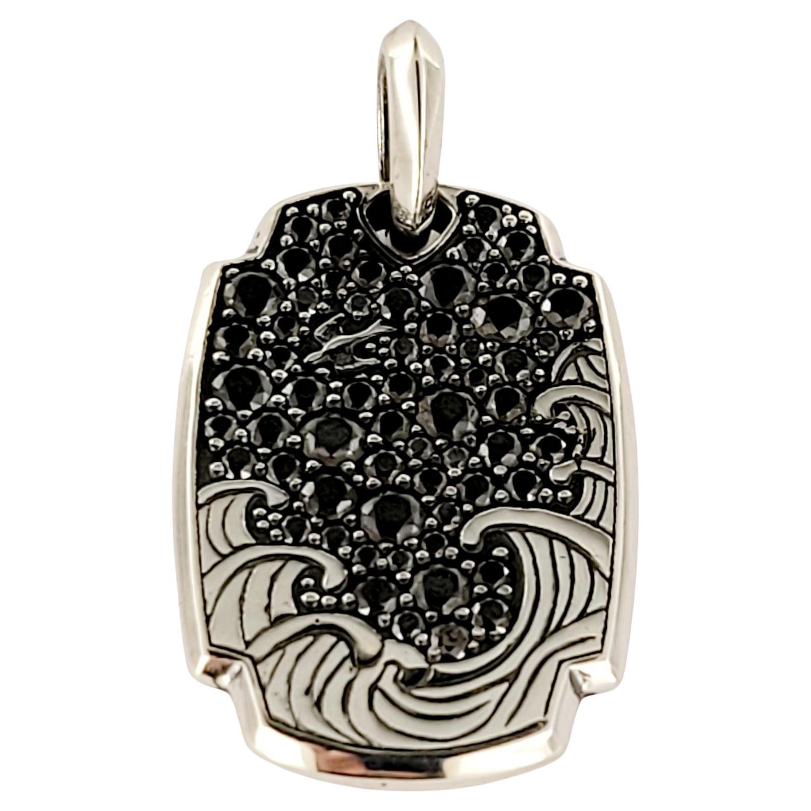 David Yurman sterling silver 32.5mm Waves black diamond amulet tag enhancer For Sale