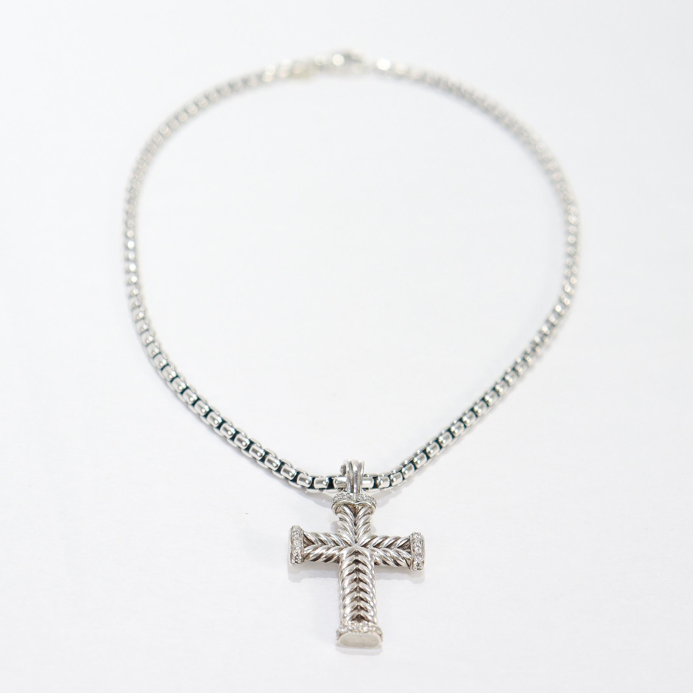 David Yurman - Collana con ciondolo a forma di croce e diamanti in argento sterling da 33 mm - e David Yurman - Collana con ciondolo a forma di croce e diamanti in vendita 11