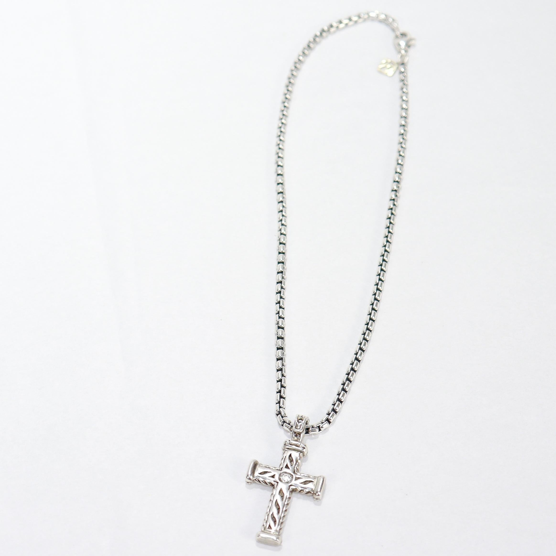 David Yurman - Collana con ciondolo a forma di croce e diamanti in argento sterling da 33 mm - e David Yurman - Collana con ciondolo a forma di croce e diamanti in vendita 14