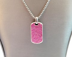 David yurman Sterling Silver 34.3mm Streamline Dog Tag With Pink Sapphires