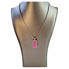 David yurman Sterling Silver 34.3mm Streamline Dog Tag With Pink Sapphires
