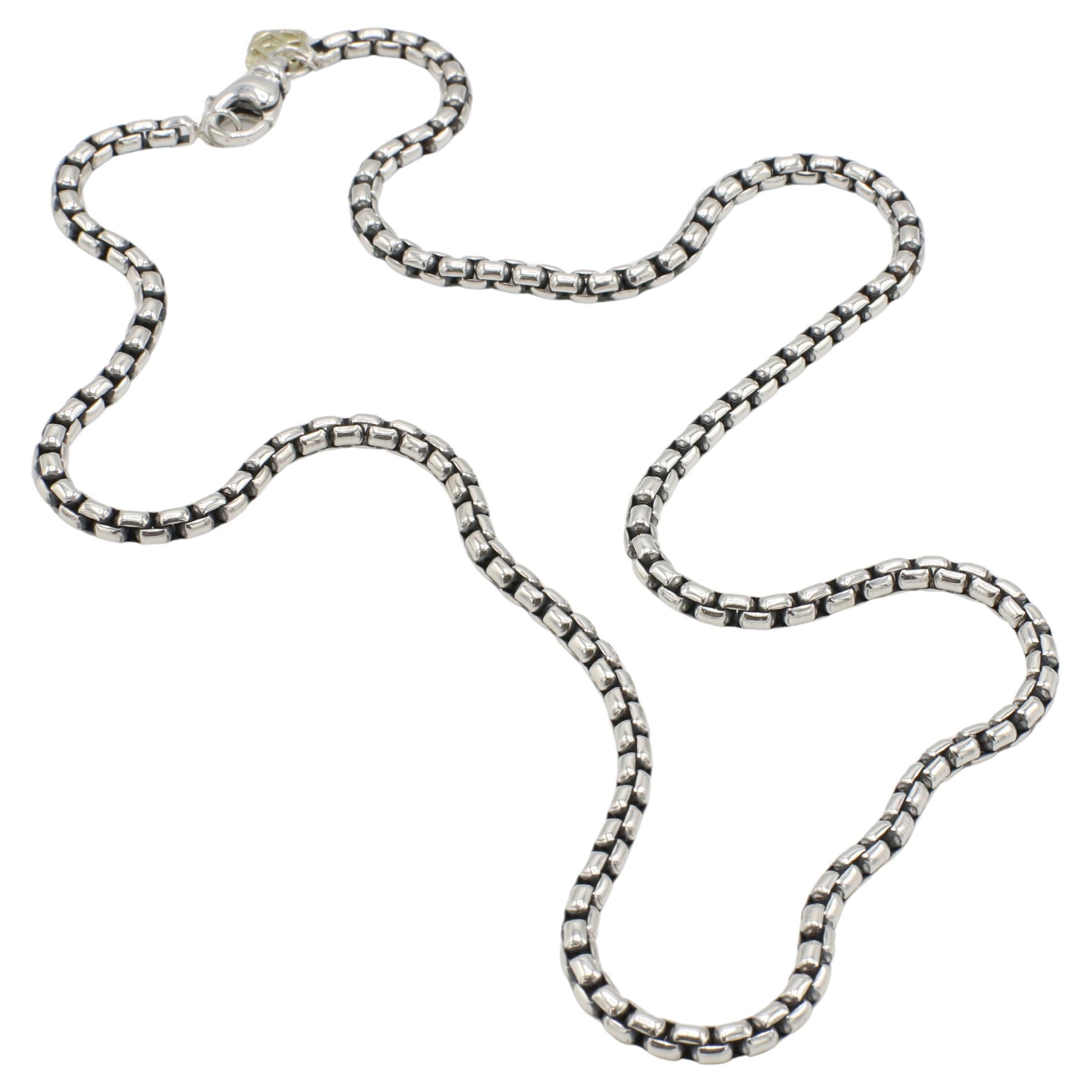 David Yurman Sterling Silver 3.5MM Box Chain Link Necklace 20 Inches 
Metal: Sterling silver & 14k yellow gold
Length: 20 inches
Weight: 28.52 grams
Width: 3.5mm
RTD F35000942
