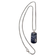 David Yurman Sterling Silver 35mm Streamline Pietersite Inlay Tag Necklace 22276
