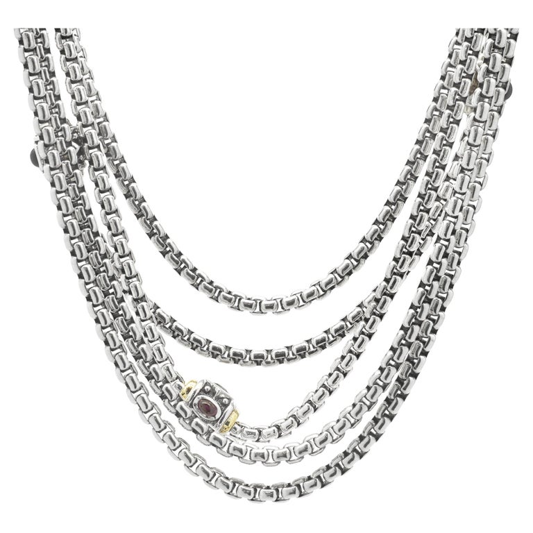 David Yurman Sterling Silver 5 Strand Multi Gemstone Station Necklace
