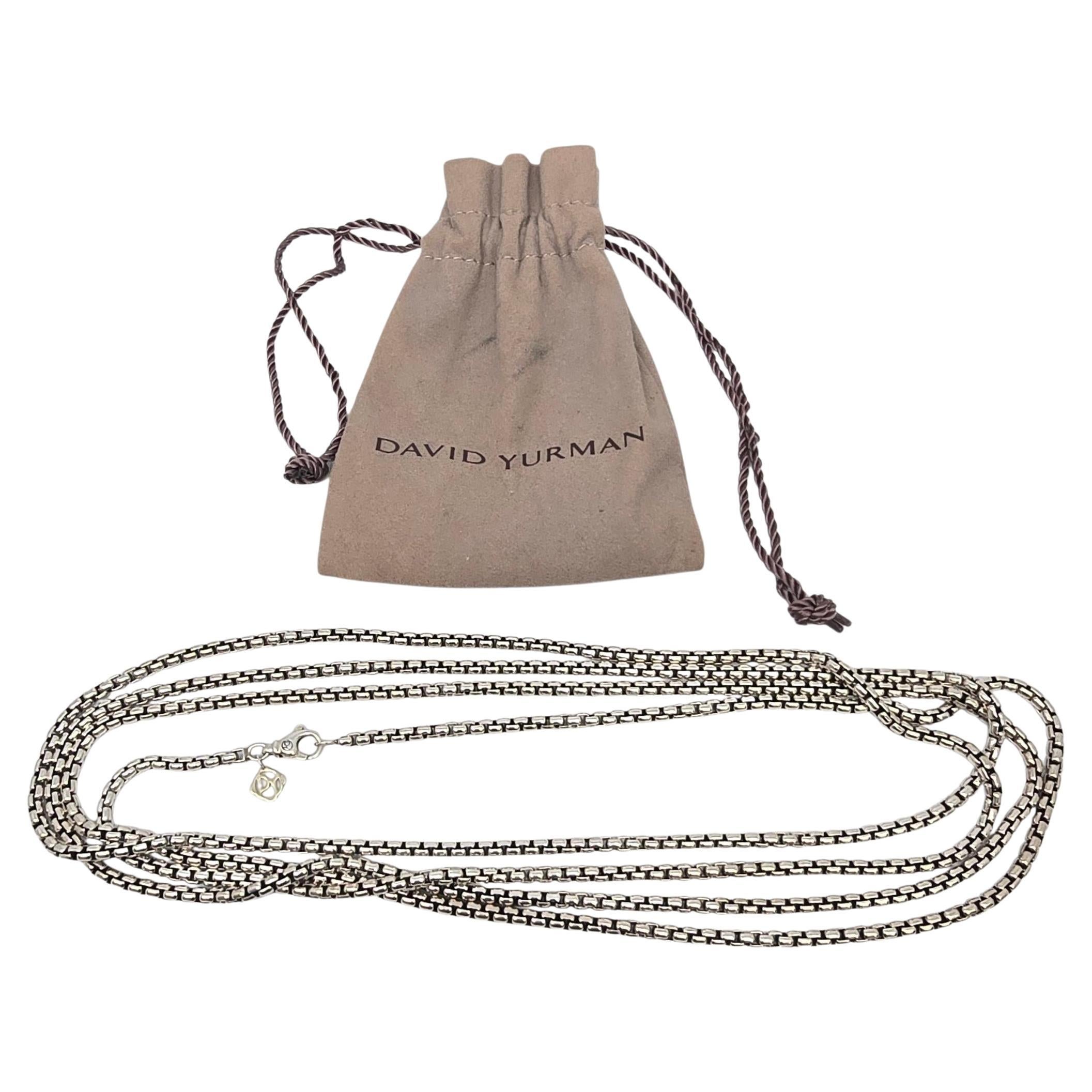 David Yurman Sterling Silver 72" 3.5mm Box Chain Necklace with Pouch #22545 For Sale