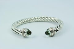 David Yurman Sterling Silver Cable Bracelet with Diamonds and Prasiolite