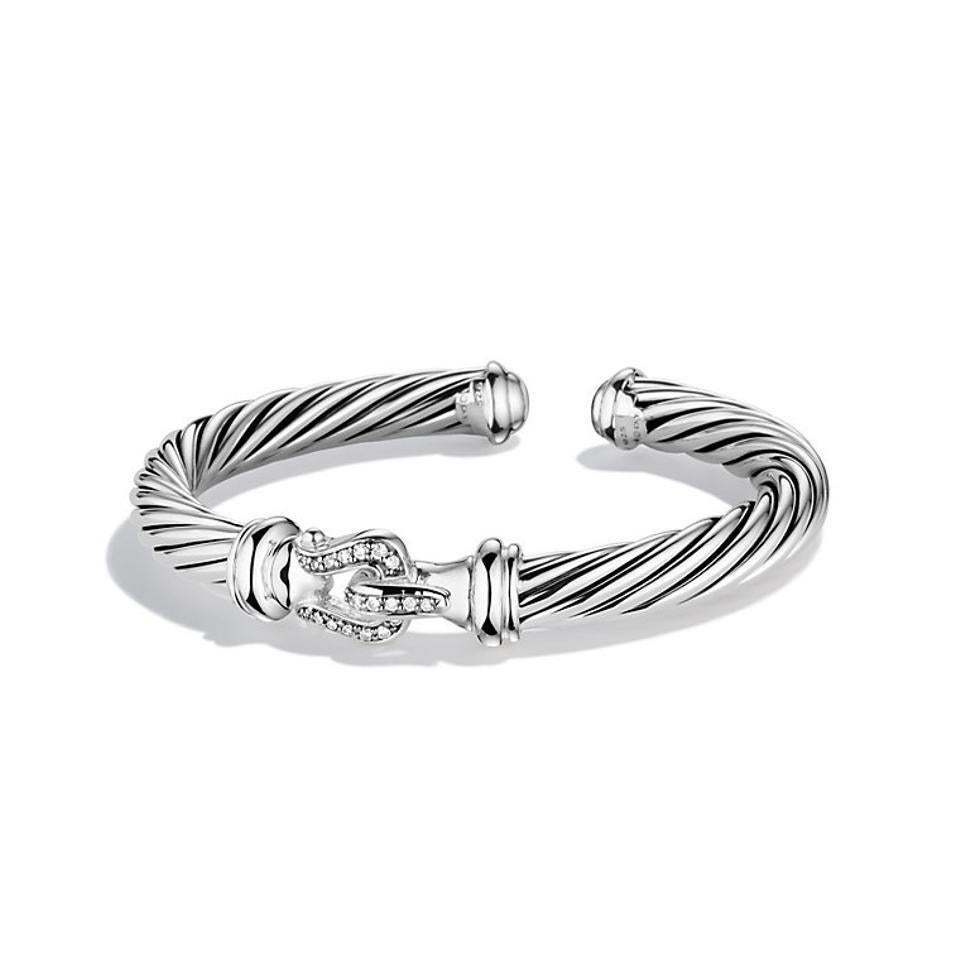 David Yurman, manchette câble à boucle en argent sterling et diamants Neuf - En vente à New York, NY