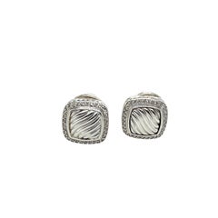 David Yurman Sterling Silver 925 Cushion Diamond Cable Omega Back Earring's