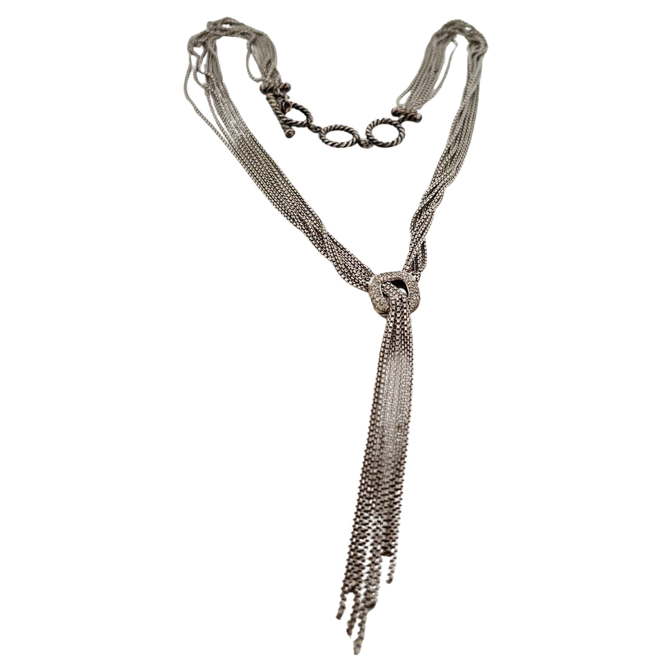 David Yurman Sterling Silver 925 Five Strand Waterfall Diamond Lariat Necklace For Sale 4
