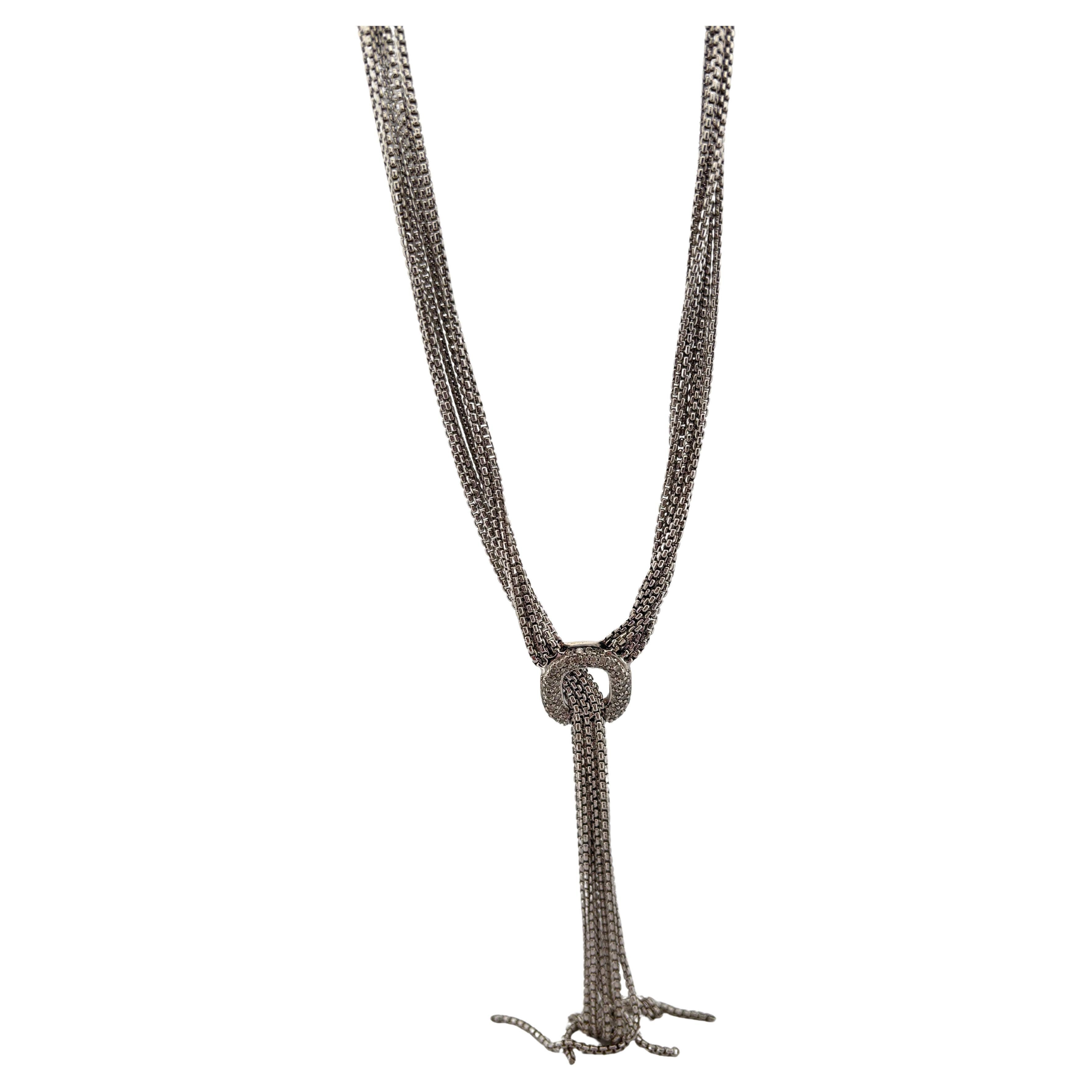 David Yurman Sterling Silver 925 Five Strand Waterfall Diamond Lariat Necklace For Sale 5