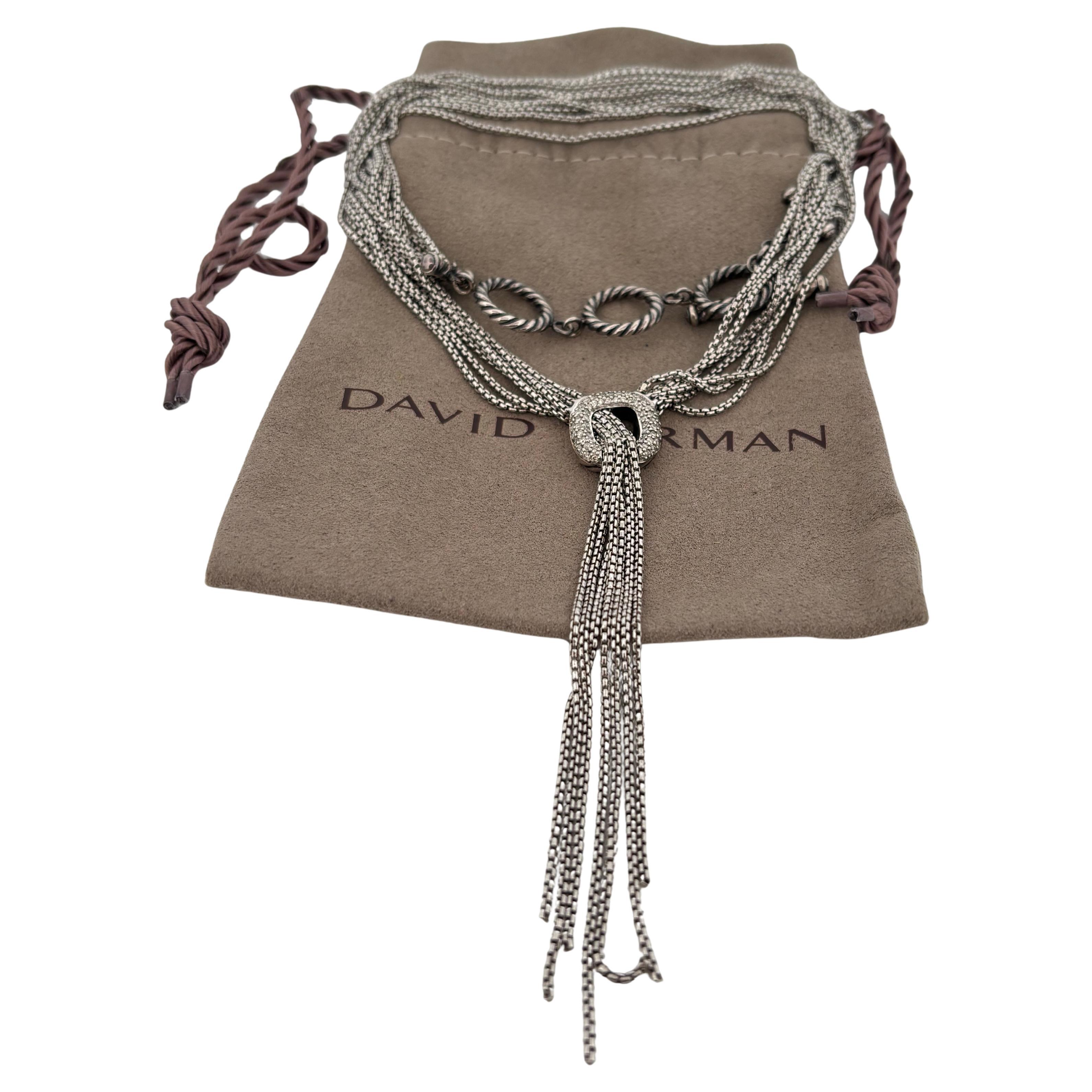 David Yurman Sterling Silver 925 Five Strand Waterfall Diamond Lariat Necklace For Sale 7