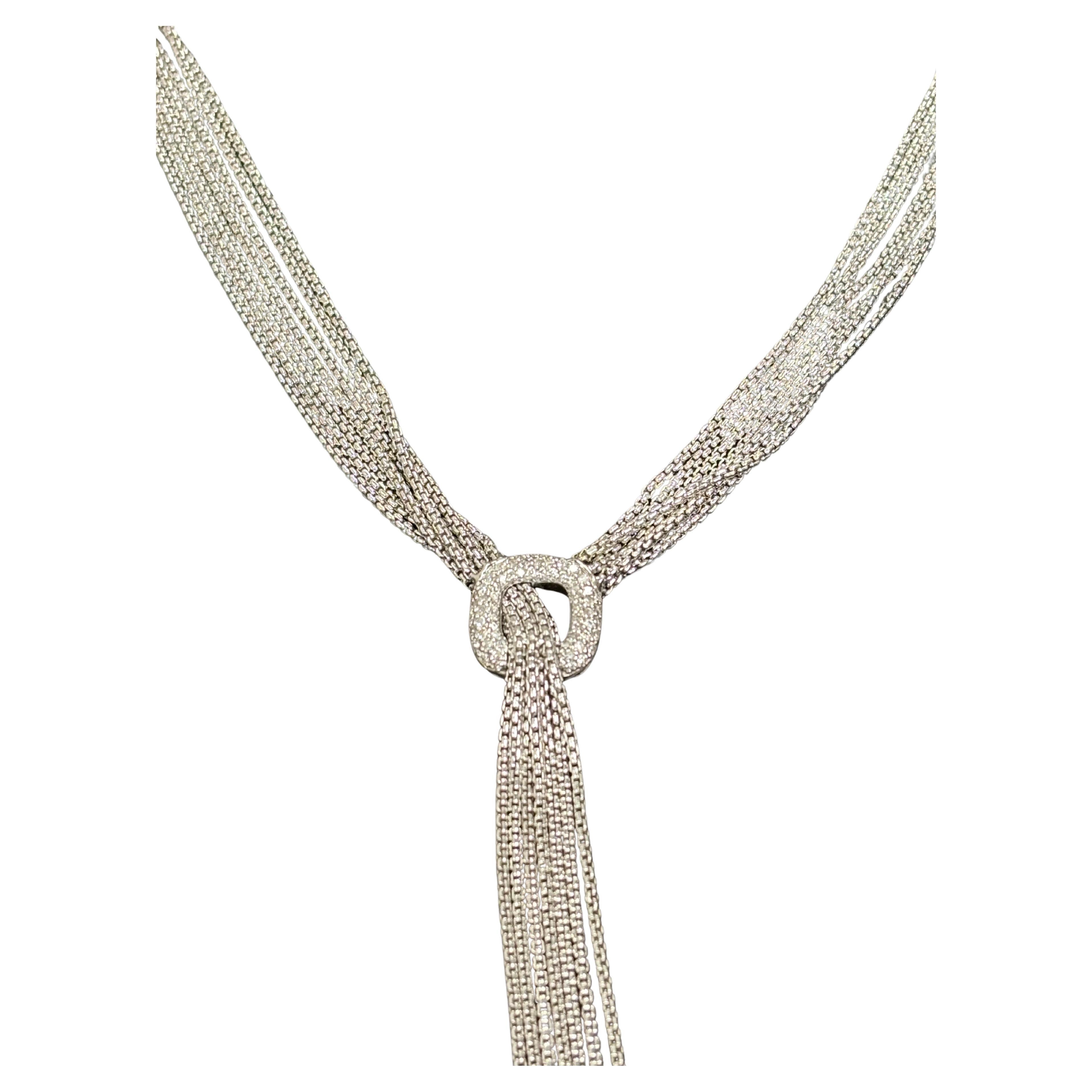 Modern David Yurman Sterling Silver 925 Five Strand Waterfall Diamond Lariat Necklace For Sale