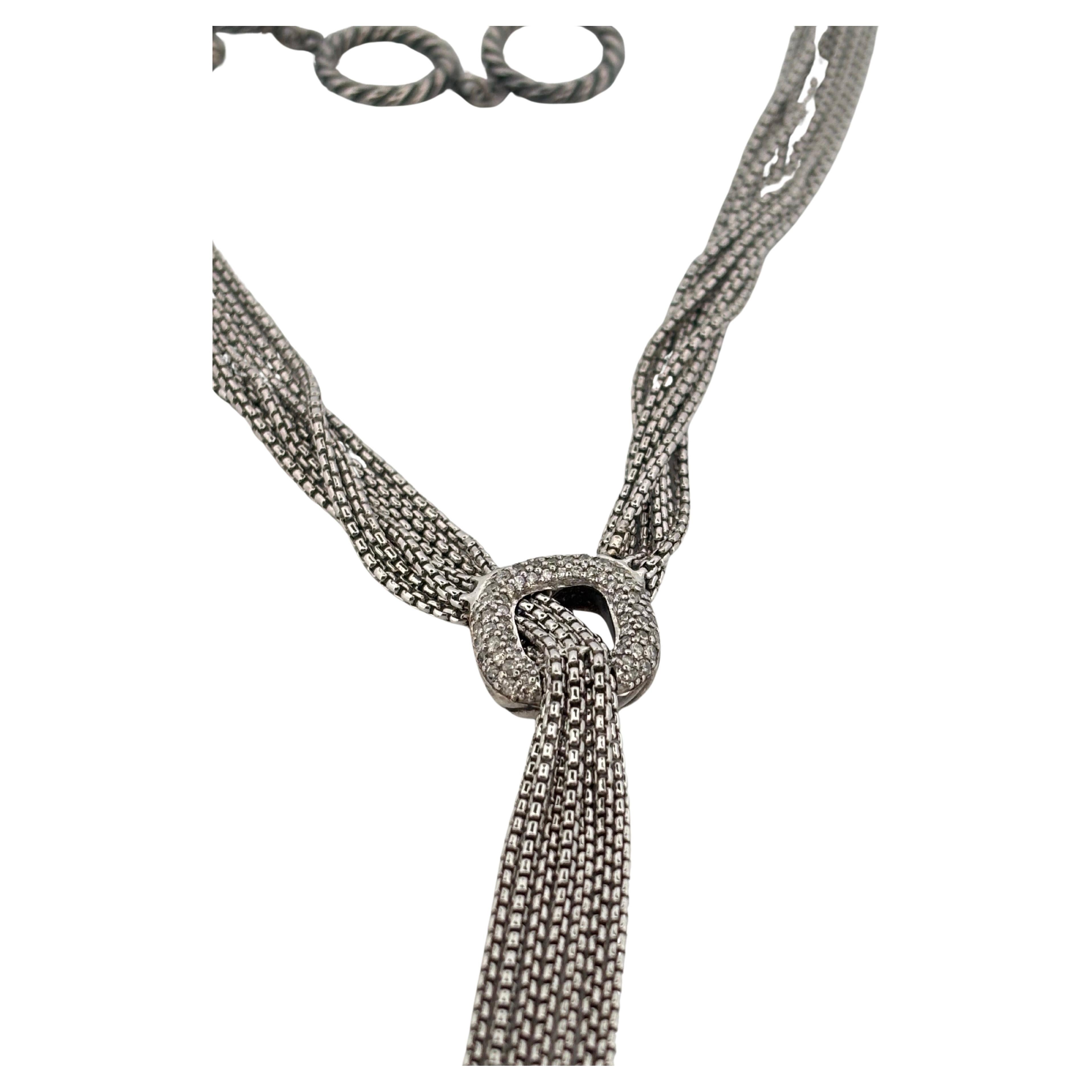 Round Cut David Yurman Sterling Silver 925 Five Strand Waterfall Diamond Lariat Necklace For Sale